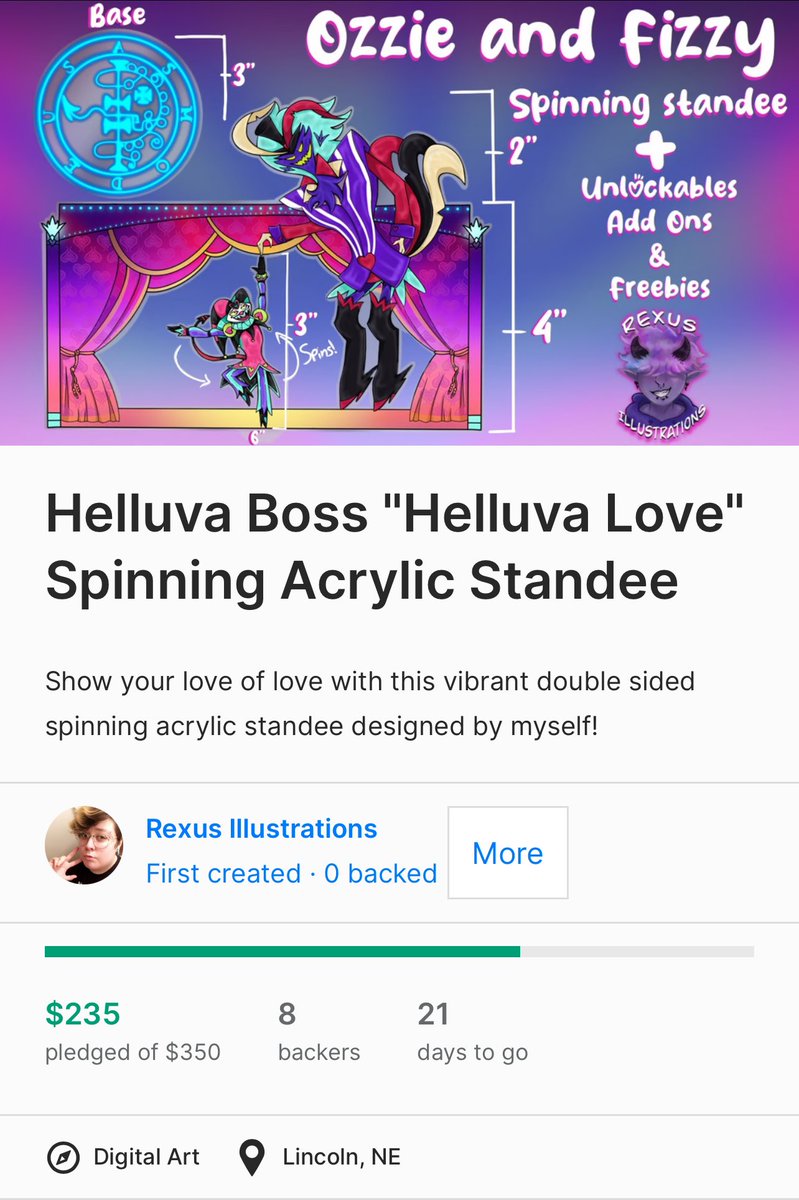 Rexus_ill's tweet photo. 67%! If you’re a fan of #helluvaboss consider pledging to the campaign! Whether it be $1 or $100 it’s a huge help #helluvabossfanart #helluvabossfizzarolli #helluvabossasmodeus #kickstarter #helluvabossfizzarollifanart #helluvabossasmodeusfanart #fanart 

https://t.co/VYGWOmgcXQ https://t.co/PVBq5CDeBV