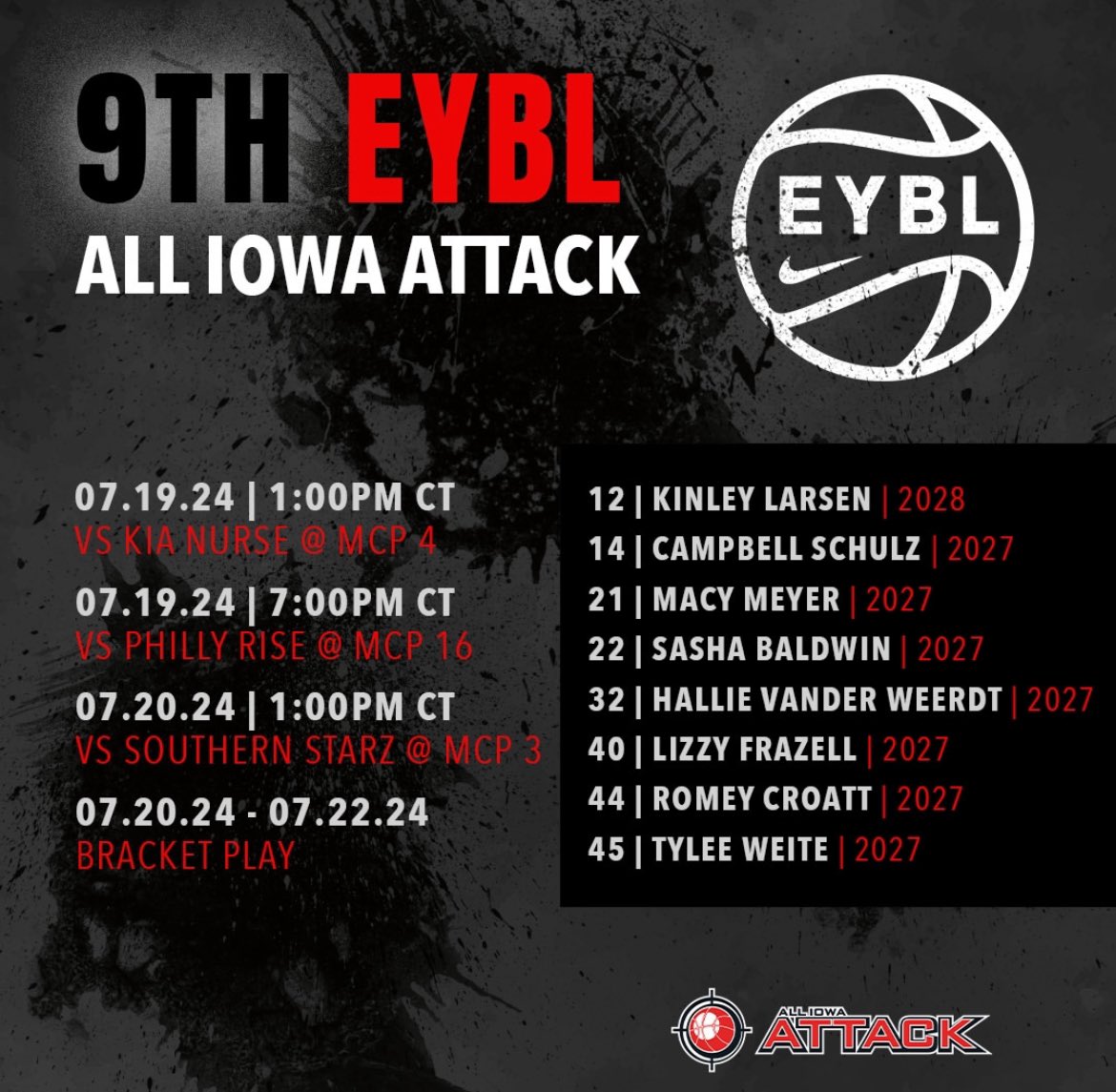 This is my schedule for EYBL Nike Nationals in Chicago this weekend! Bracket games are TBD.