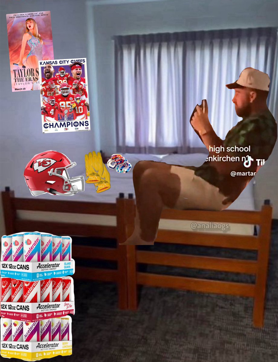 travis in his dorm at training camp rewatching all his eras tour videos on his phone iktr
