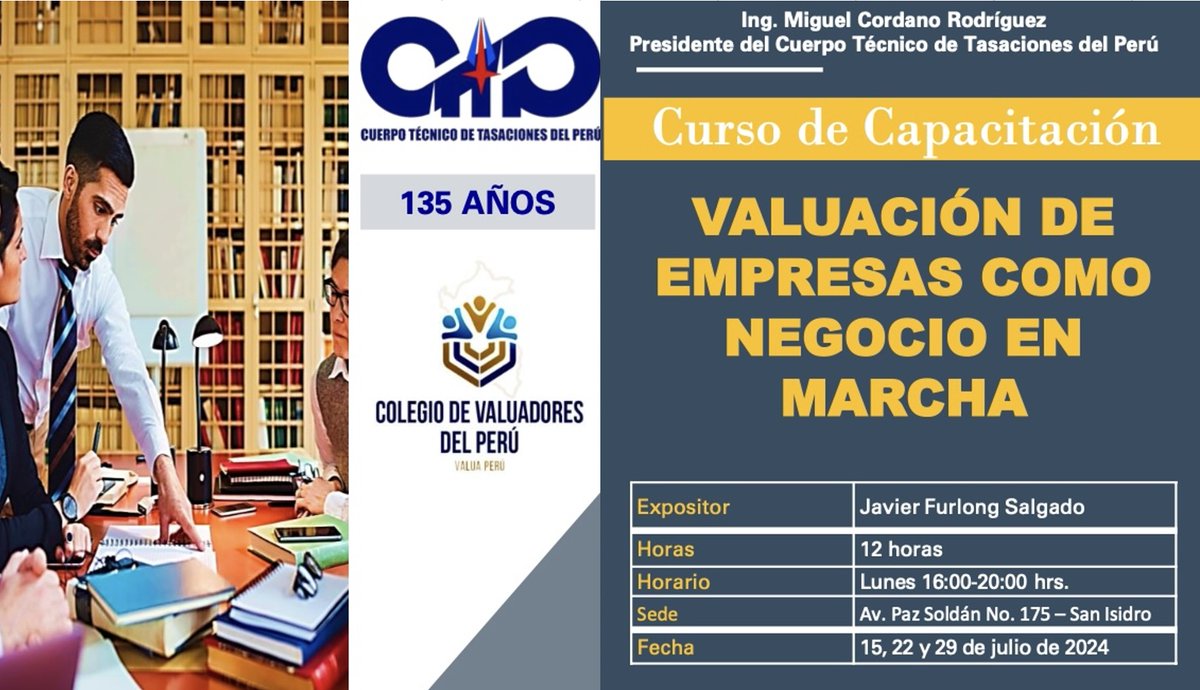 JavierFurlong's tweet photo. El día lunes iniciamos la impartición de la primera sesión del curso de Valuación de Empresas con el Cuerpo Técnico de Tasaciones del Perú, gran experiencia de compartir temas de valuación con nuestros amigos del Perú. https://t.co/l6KjJm2yIV