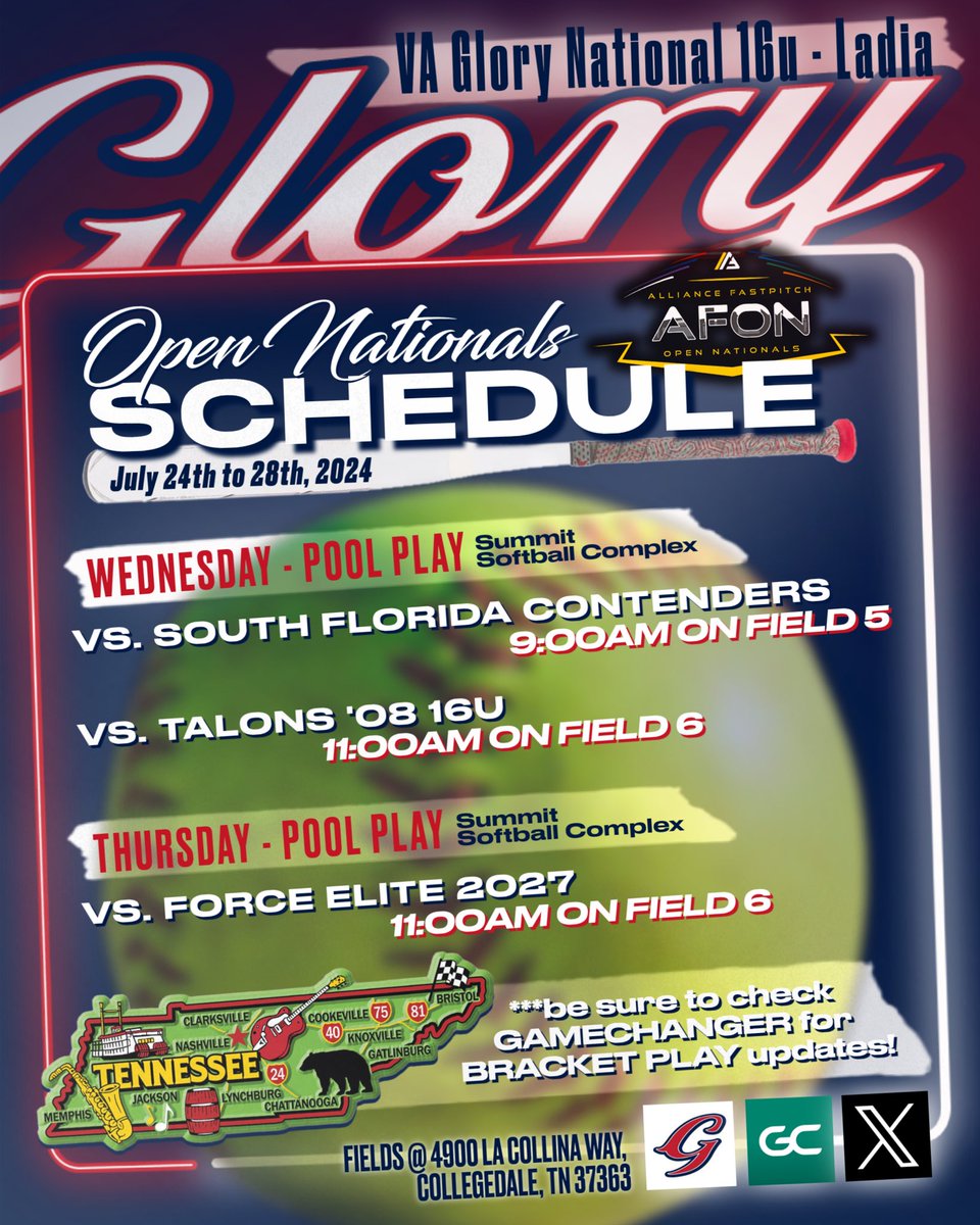 VAGloryLadia (@vagloryladia) on Twitter photo We are one week away from competing in <a href="/AllianceOpenNat/">Alliance Fastpitch Open Nationals</a> Schedule is full of some great competition and we are ready to leave it all on the field! ❤️🔥 We are one week away from competing in <a href="/AllianceOpenNat/">Alliance Fastpitch Open Nationals</a> Schedule is full of some great competition and we are ready to leave it all on the field! ❤️🔥