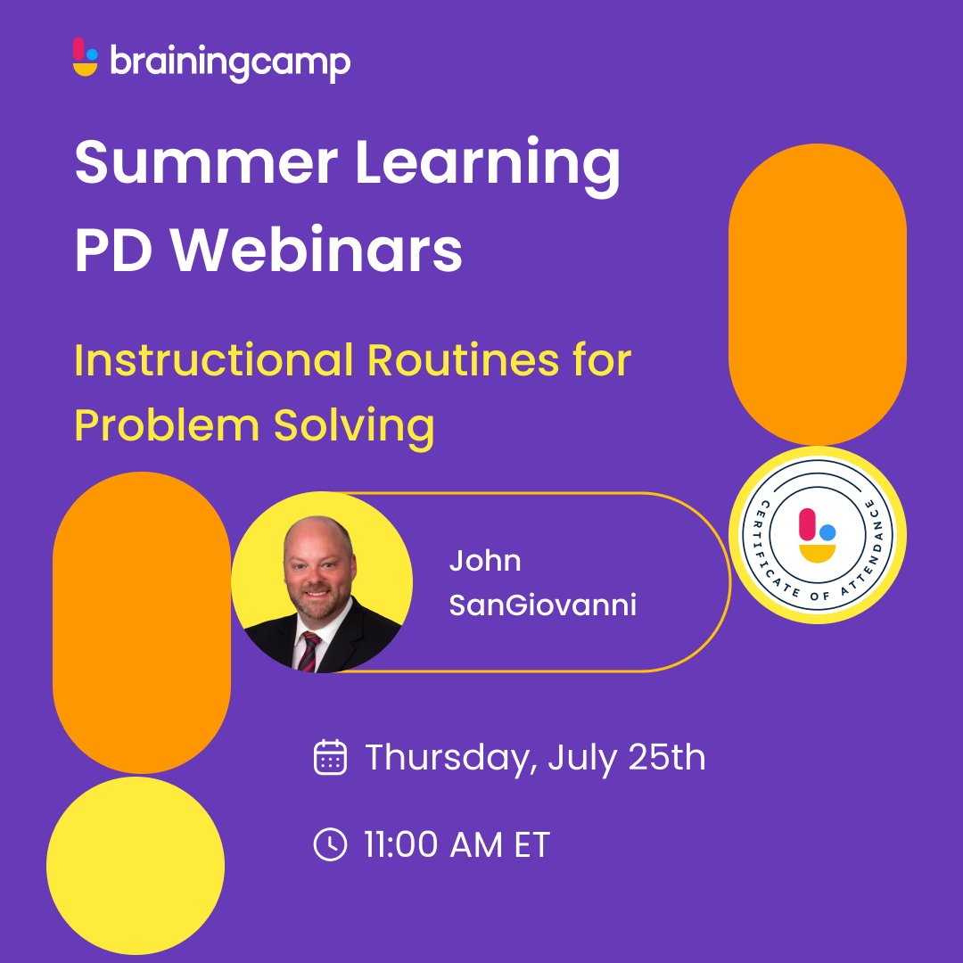📣FREE PD Webinar July 25th!
Join John SanGiovanni, best-selling author and nationally recognized math leader, as he investigates the development of critical-thinking skills students need to become independent problem-solvers! 
💥Save a Spot: bit.ly/44fHEkn