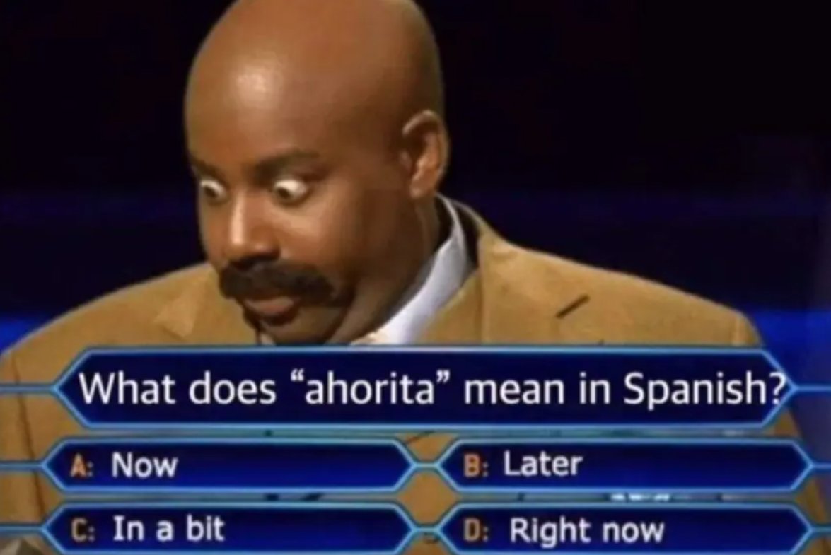 zintainspired's tweet image. Did you know &quot;ahorita&quot; in Spanish can mean &quot;right now&quot; or &quot;maybe later&quot;? 😂 Confused? Join our Spanish classes and master the quirks! Enroll today and decode &quot;ahorita&quot; and so much more! 🚀🌟

#languagetraining #languagelearning #Spanish #ZintaLanguage #ZintaInspiredLanguage