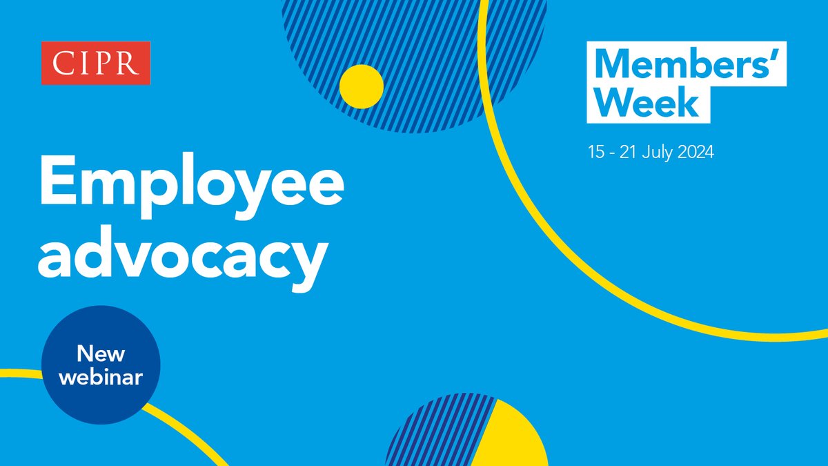 CIPR_Global's tweet photo. Today's webinar release exclusively for members is 'Employee Advocacy' with CIPR trainer, Colin Kelly.
Log in to view the webinar and discover how to harness the power of employee advocacy in your organisation.
https://t.co/DGAVBuTMdH
Stay tuned for more exciting CPD releases as the week goes on.
#CIPRMembersweek #JoinCIPR #CIPRProud #PR