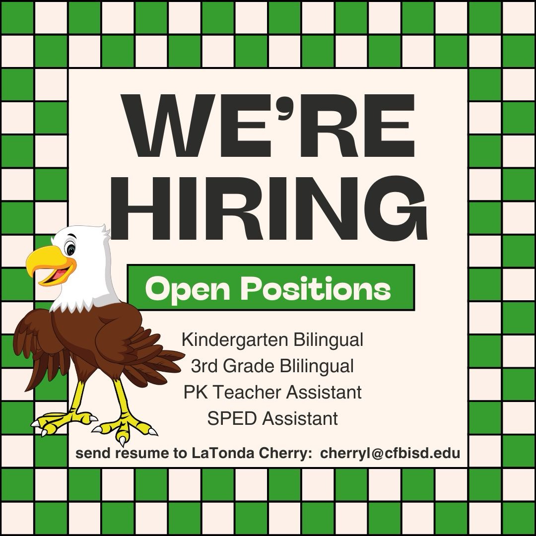 LaTonda Cherry (@latondacherry) on Twitter photo We’re looking for a few wonderful people to join our Riverchase Elementary team in CFBISD.
Send your resume to LaTonda Cherry: cherryl@cfbisd.edu We’re looking for a few wonderful people to join our Riverchase Elementary team in CFBISD.
Send your resume to LaTonda Cherry: cherryl@cfbisd.edu