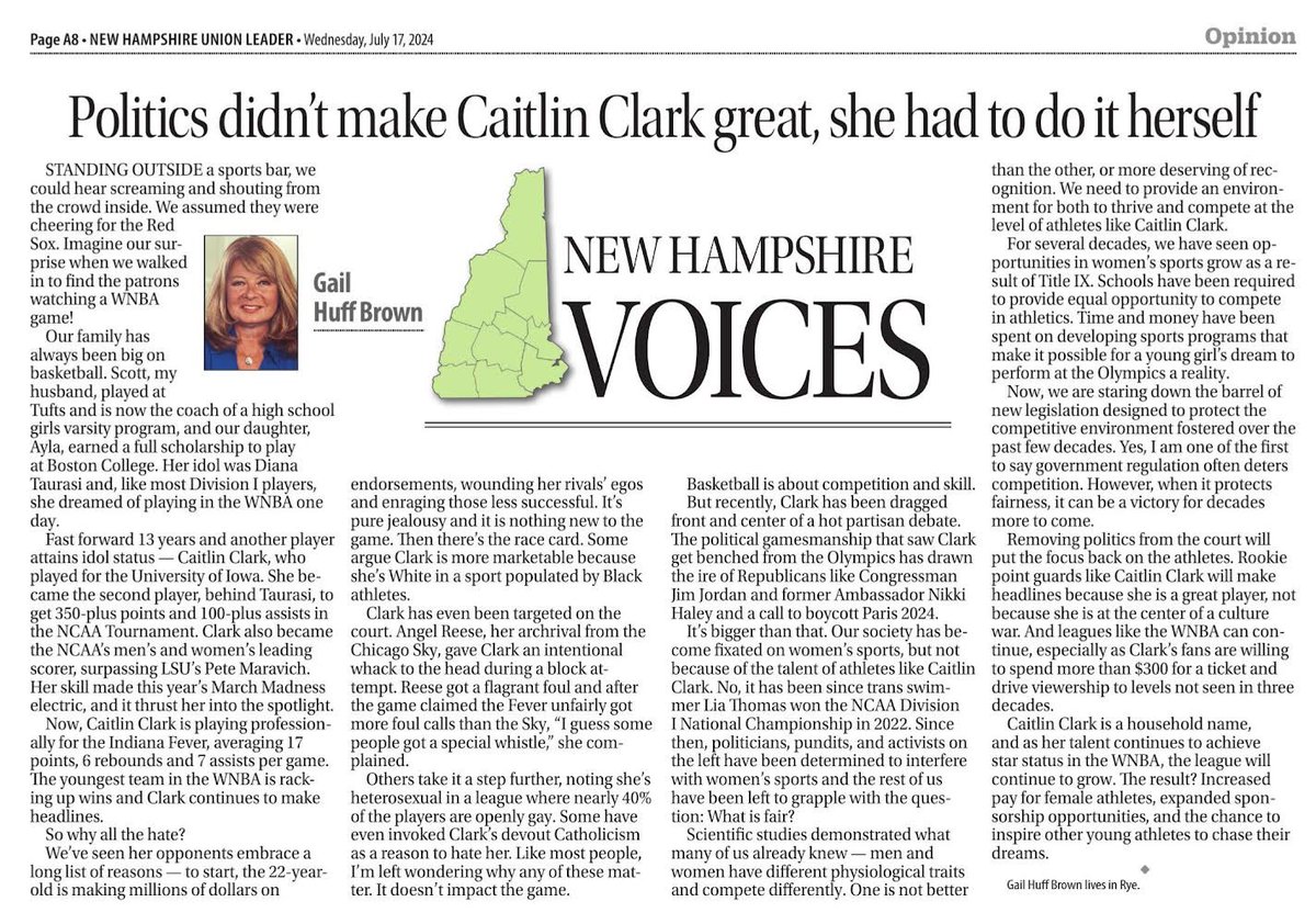 “Removing politics from the court will put the focus back on the athletes.” 

Read my latest op-ed in the Union Leader -&gt; tinyurl.com/5x6jxuue

#NHPolitics