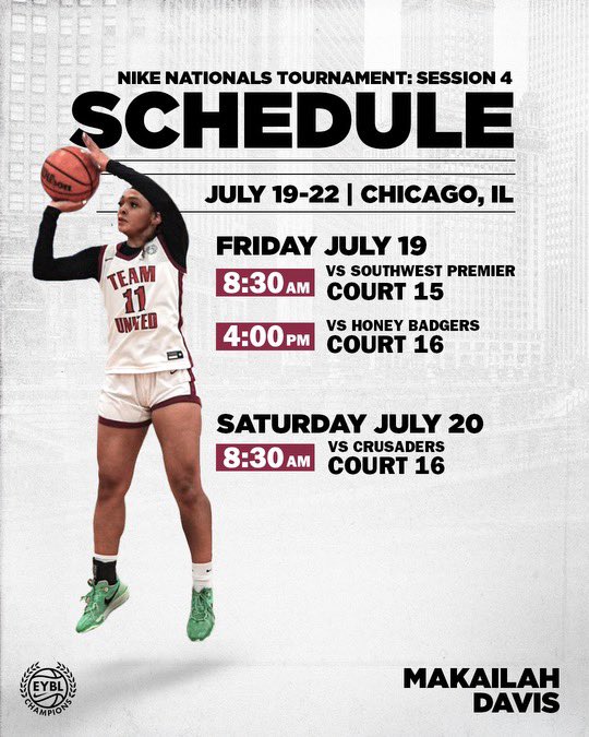 Makailah Davis (@makailahdavis) on Twitter photo ๐จMy schedule for EYBL session 4๐จCome check me and <a href="/TUGirlsBB/">Team United Girls</a> out this weekend!! ๐จMy schedule for EYBL session 4๐จCome check me and <a href="/TUGirlsBB/">Team United Girls</a> out this weekend!!