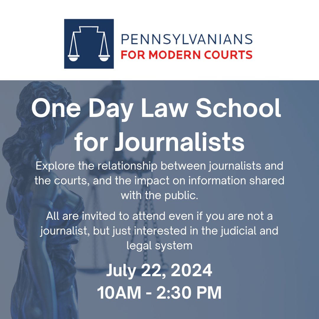 Committee of Seventy (@committeeof70) on Twitter photo Our partners, <a href="/PA4ModernCourts/">PA for Modern Courts</a>, are hosting “One Day Law School for Journalists” for members of the media and anyone interested in understanding the legal system better.
Learn more and register here: pmconline.org/events/one-day…. Our partners, <a href="/PA4ModernCourts/">PA for Modern Courts</a>, are hosting “One Day Law School for Journalists” for members of the media and anyone interested in understanding the legal system better.
Learn more and register here: pmconline.org/events/one-day….