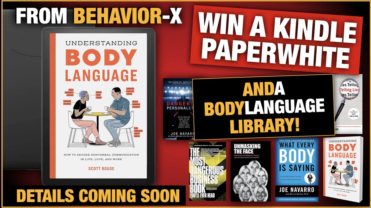 ScottRouse3's tweet image. Win a Kindle Paperwhite!
#BehaviorX #TheBehaviorPanel #BodyLanguage #Learn #Questions #Fun #funny #Truth #Lies #Interrogation #psychopath #sociopath #NonverbalCommunication #Nashville #ScottRouse #Behavior-X #Behaviourx #Behaviour-x #Behavioral #BehaviorPanel