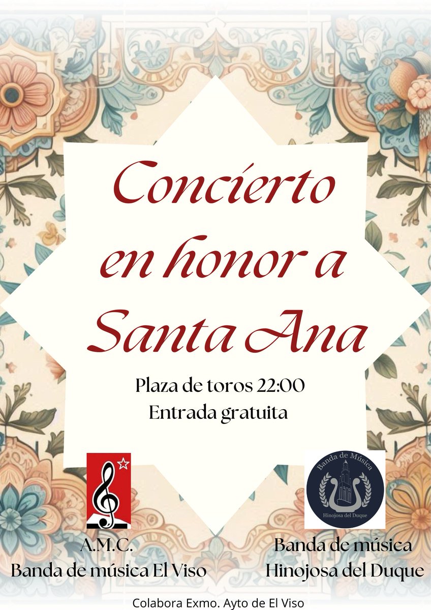 Anunciamos nuestro concierto en honor a Santa Ana.
Nos acompañará, como cada verano, la Banda de Hinojosa del Duque en una fabulosa velada musical. ¡Os esperamos!

Toda la información en el cartel.
#amcelviso #santaana2024 #SantaAna