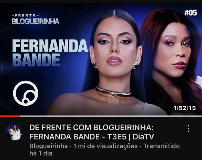 blogsnationbr's tweet photo. Se tornando uma das convidadas mais populares da edição, o "De Frente com Blogueirinha" com Fernanda Bande acaba de atingir a marca de 1 MILHÃO DE VISUALIZAÇÕES no Youtube.