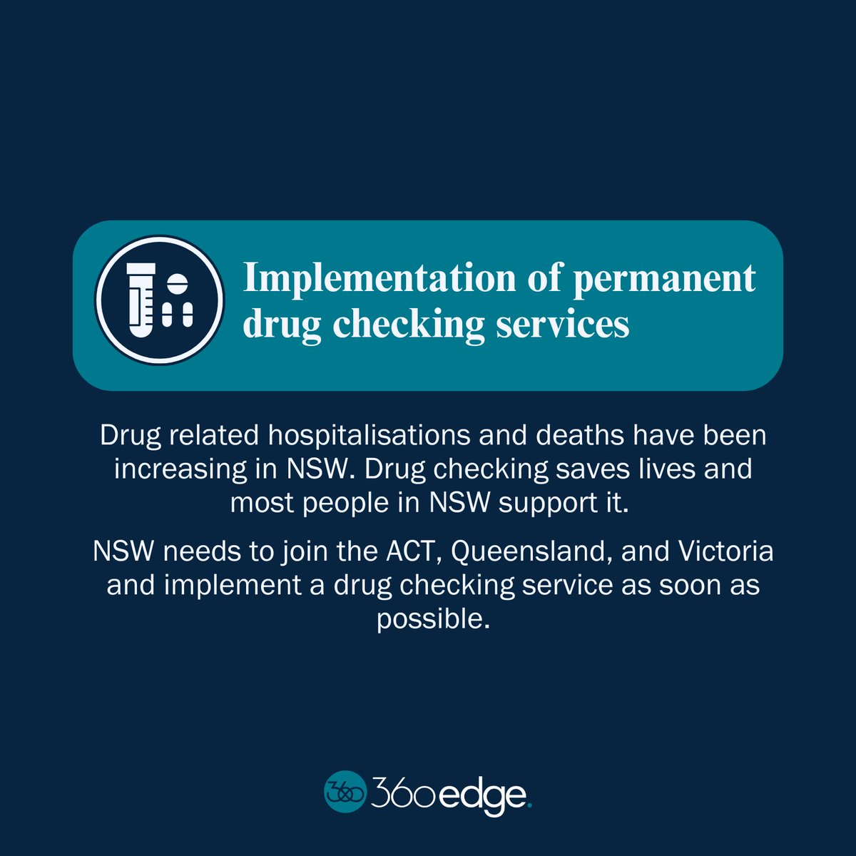 the360edge's tweet photo. We're super pleased that NSW has locked in the dates for the upcoming Drug Summit. This is NSW's opportunity to reform drug policy in line with community needs &amp; make meaningful, evidence based changes. Here are some of our top priorities that we hope will be considered. https://t.co/jQO3J4jGfU