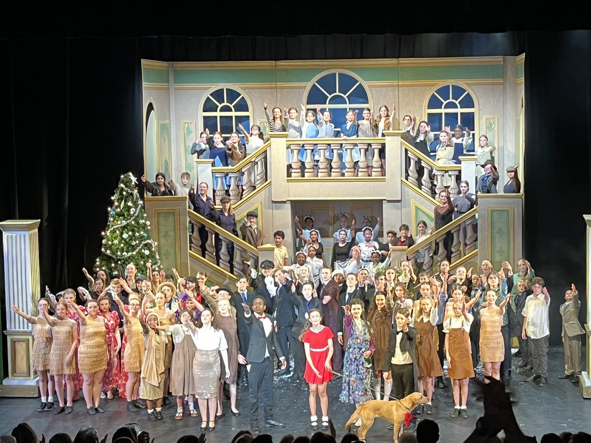 THPerforms's tweet image. Annie - show 1 done! Our primary schools enjoyed watching our live dress run this morning, and our first performance was a huge success! Guess who was the star of the show…. 🐕🤩