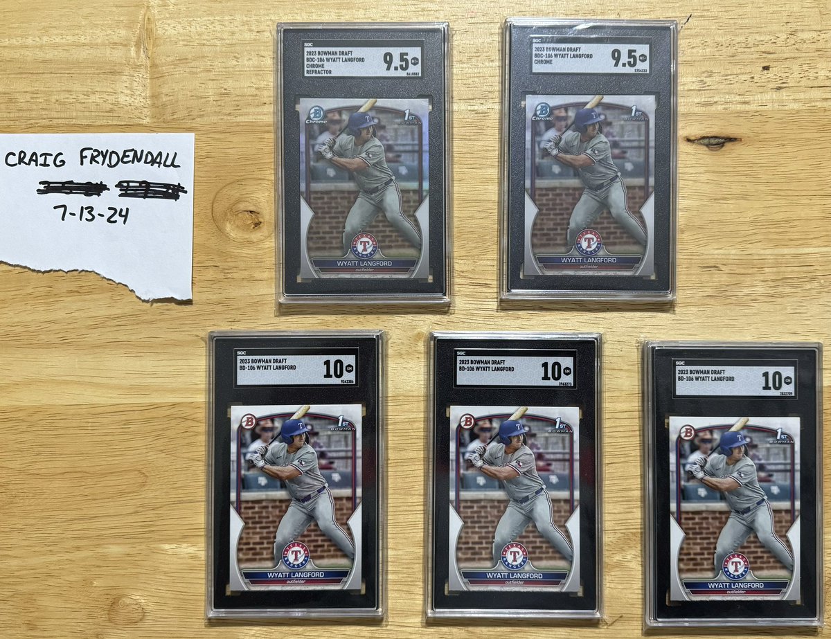 fry_daddy15's tweet photo. @Iminsearchof Wyatt Langford
Paper 10’s - $20 per
Chrome 9.5 - $25
Chrome refractor 9.5 - $55

Jackson Holliday
Refractor - $100
Chrome base - $35
Paper - $25

Sebastian Walcott
Shimmer - $65
Mojo - $40
Green /99 - $60
Chrome - $20

All prices shipped

PP G&amp;S or Venmo https://t.co/Y4LLZ2X4Cd