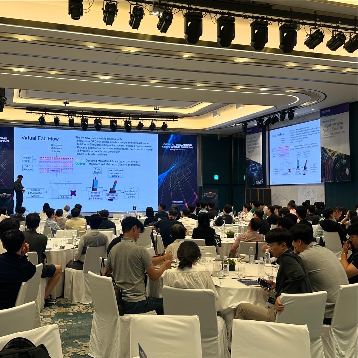 KeysightOptical's tweet photo. What an amazing user group meeting in Korea! Over 100 users discussed CODE V, zoom optical system design, metaoptics, microLED and LCD design using #LightTools, and mobility headlamps using #LucidShape. Thank you for the incredible energy!
#Synopsys #OpticalSolutions #UserGroup https://t.co/fGYWbiBdSm