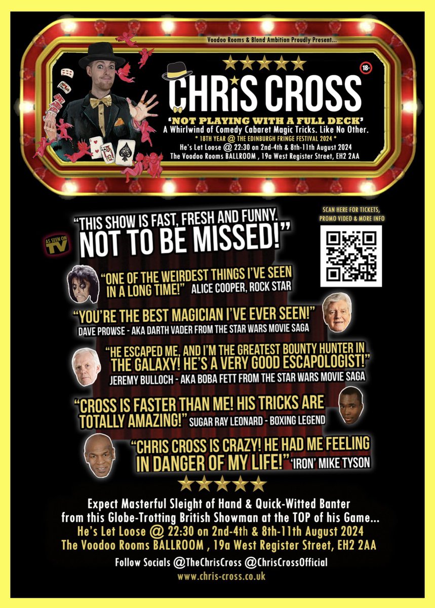 *PLEASE SHARE MY Edinburgh Festival Fringe 2024 THEATRE SHOW &amp; I HOPE TO SEE YOU THERE IN PERSON!*

“Chris Cross: Not Playing With a Full Deck” Tickets &amp; Info:
tickets.edfringe.com/whats-on/chris…