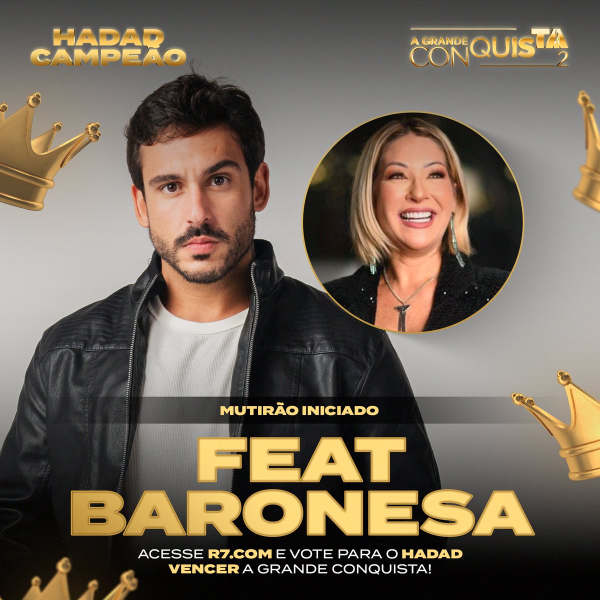 ⚡️ MUTIRÃO FEAT BARONESA INICIADO⚡️
                           <a href="/ClaudiaBaronesa/">Claudia Baronesa 👑 Rogerio</a> 

📲  A cada 10 votos comente UM EMOJI ou UMA LETRA aqui

🎯 Meta: 500 respostas

🚨 Lembre-se: O voto é para GANHAR, então votem na opção HADAD

⏰ ENCERRA ÀS 09:00

🔗 Link: interacao.r7.com/a-grande-conqu…
