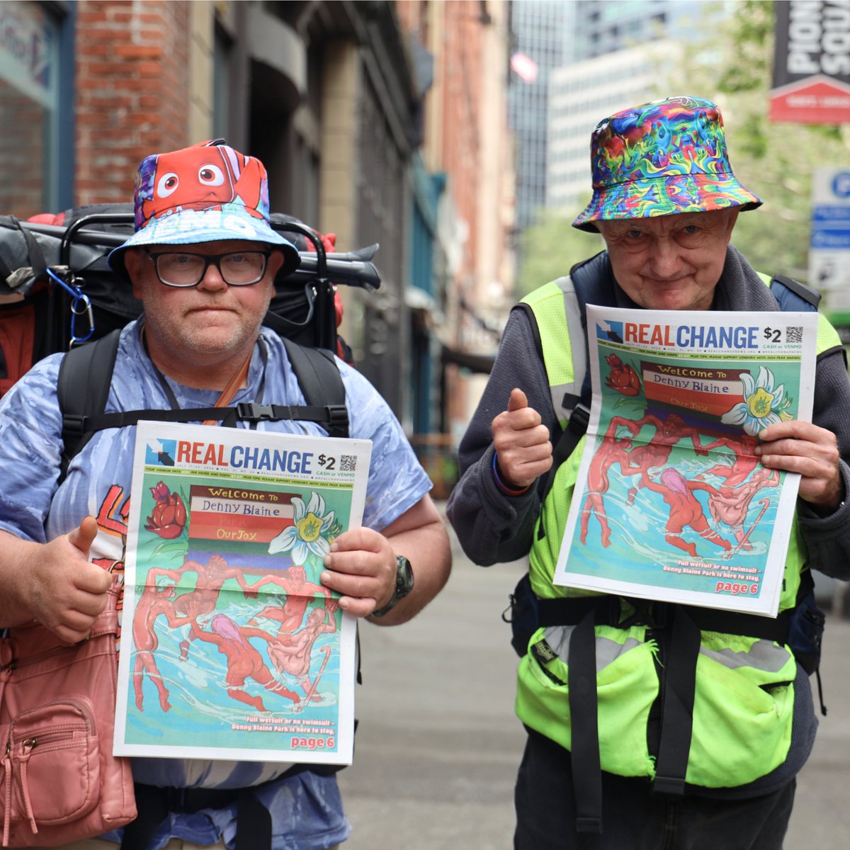 RealChangeNews's tweet photo. An all-new issue of Real Change has hit the streets! Buy it from your local #streetpaper vendor to read about Denny Blaine & the Transportation Levy.
Buy a paper from Richard or Donald in Cap Hill. Richard sells outside the bank on Broadway & Thomas. Donald sells across from him https://t.co/xfcjLPIhNW