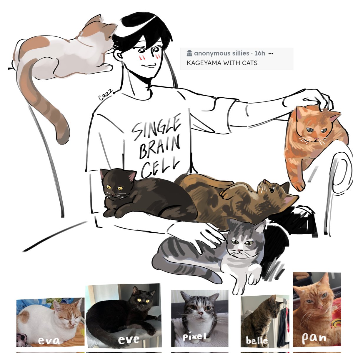 even though its low effort this one is my favorite. surrounding tobio with some of my oomfs cats sparked so much joy 🥹