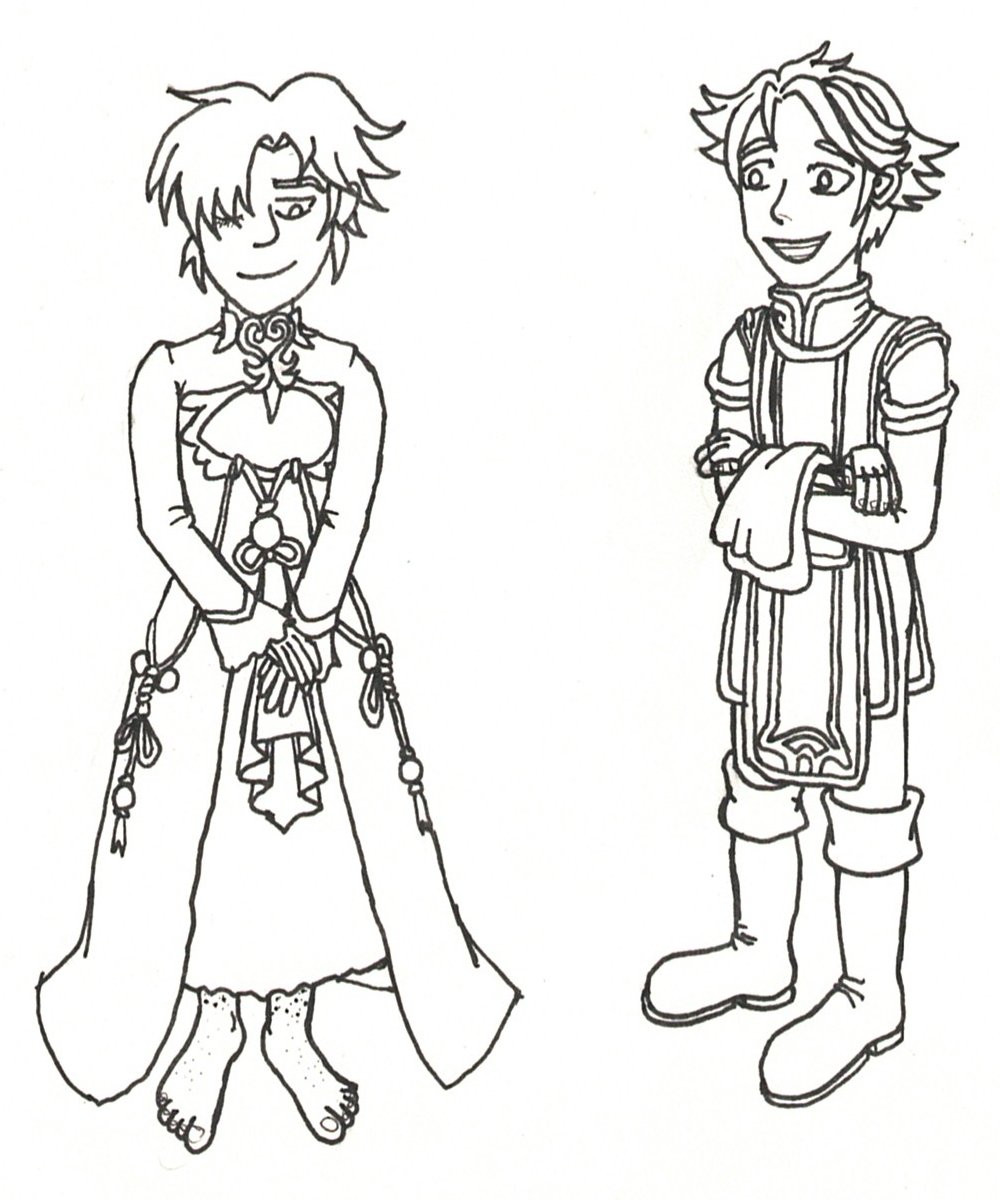 plainsofaurelis's tweet photo. Wolf tries on Nyna's dress while Sedgar provides moral support. This was one of the last things I drew for #FEArtscuffle. I would like to colour it someday. #FE11 https://t.co/iL15qxY2Mj