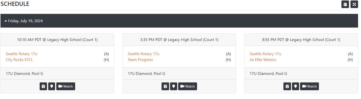 Here's my schedule for the Las Vegas Big Time Tournament July 18-21: