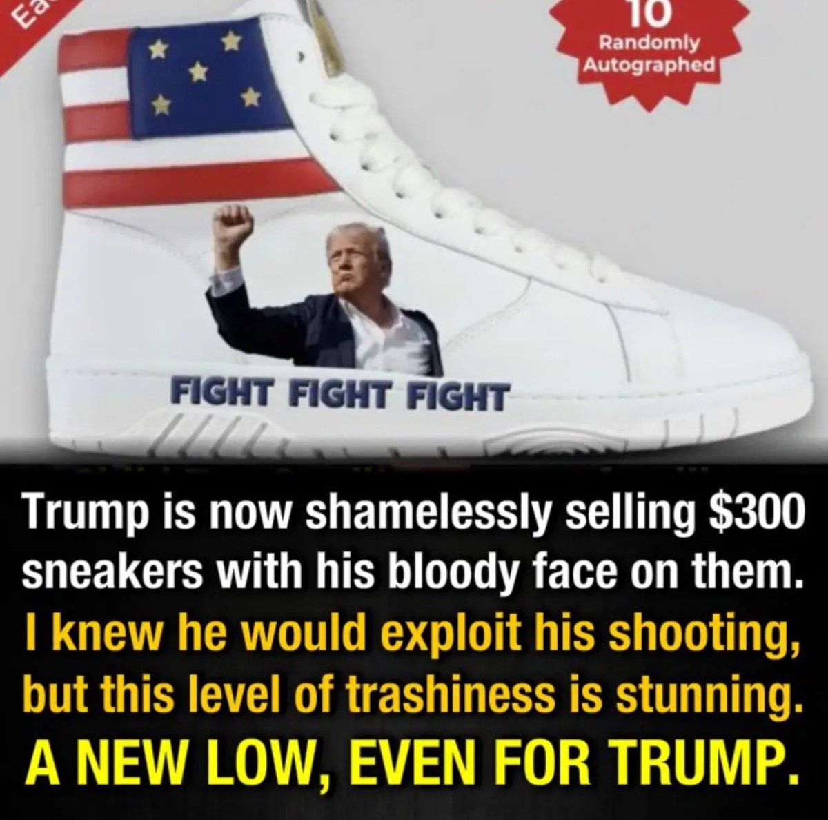 JayeJaybird54's tweet photo. #ProudBlue
Let’s just say there had been no falsifying of records and no money paid to a porn star, no election interference, no insurrection, no stealing of classified documents, no cheating on tax returns, no rape or sexual assaults, no lies……I still couldn’t support a man who sells shoes with his bloody face on them to exploit a shooting. Talk about low class, trashy, tawdry, tacky, vulgar, and distasteful, and downright disgusting‼️