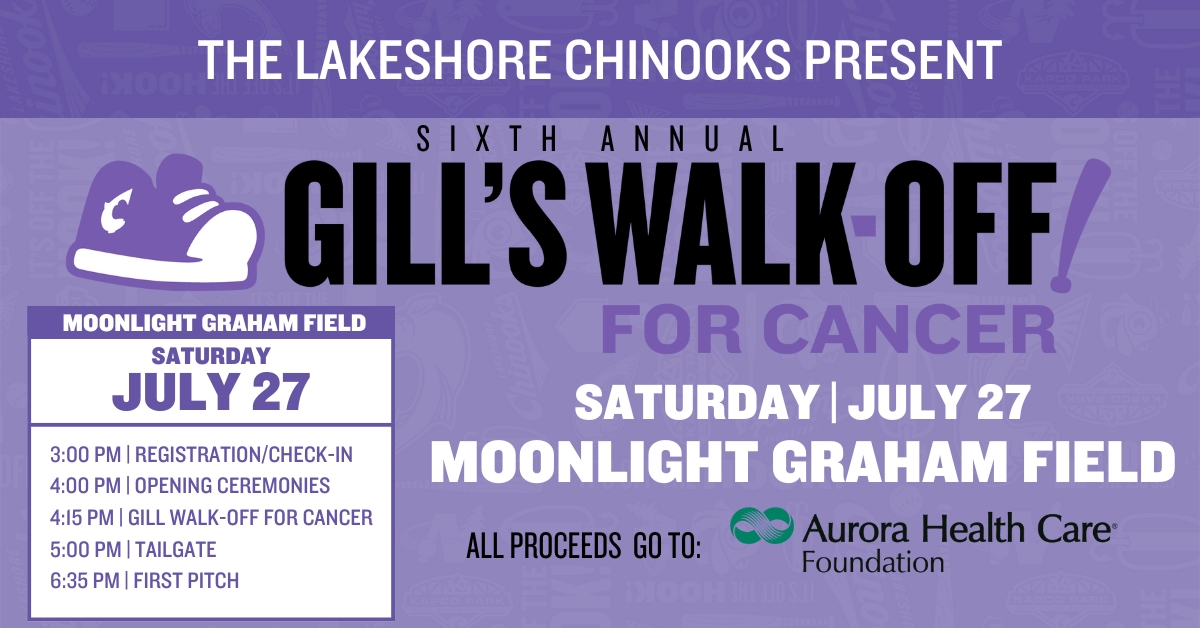 Gill_Chinook's tweet image. The 6th annual Gill's Walk-Off for Cancer presented by Aurora Health Care. Spend the afternoon and evening at the ballpark next Saturday, July 27th for a great time and a great cause.  

Register for the walk or donate here: tinyurl.com/LSC24gwfc24