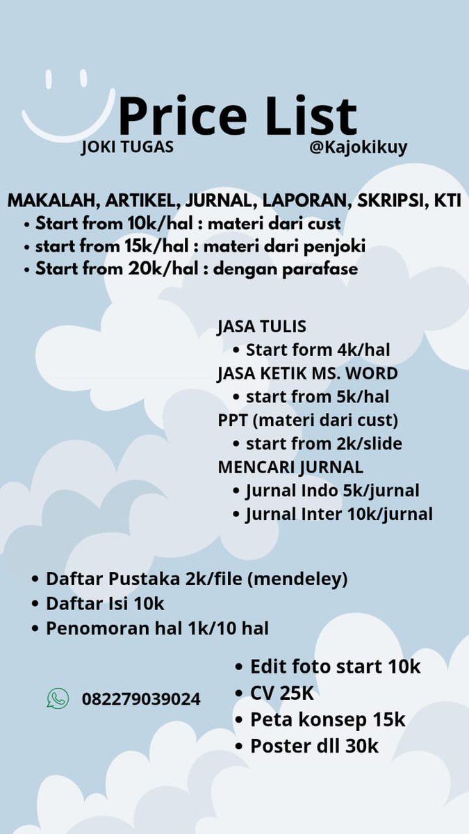 PAGI ✨
Open joki tugas : skripsi*artikel*makalah*jurnal*design*ppt* 👉🏻 wa.me/6282279039024

#jokitugas
#zonauang