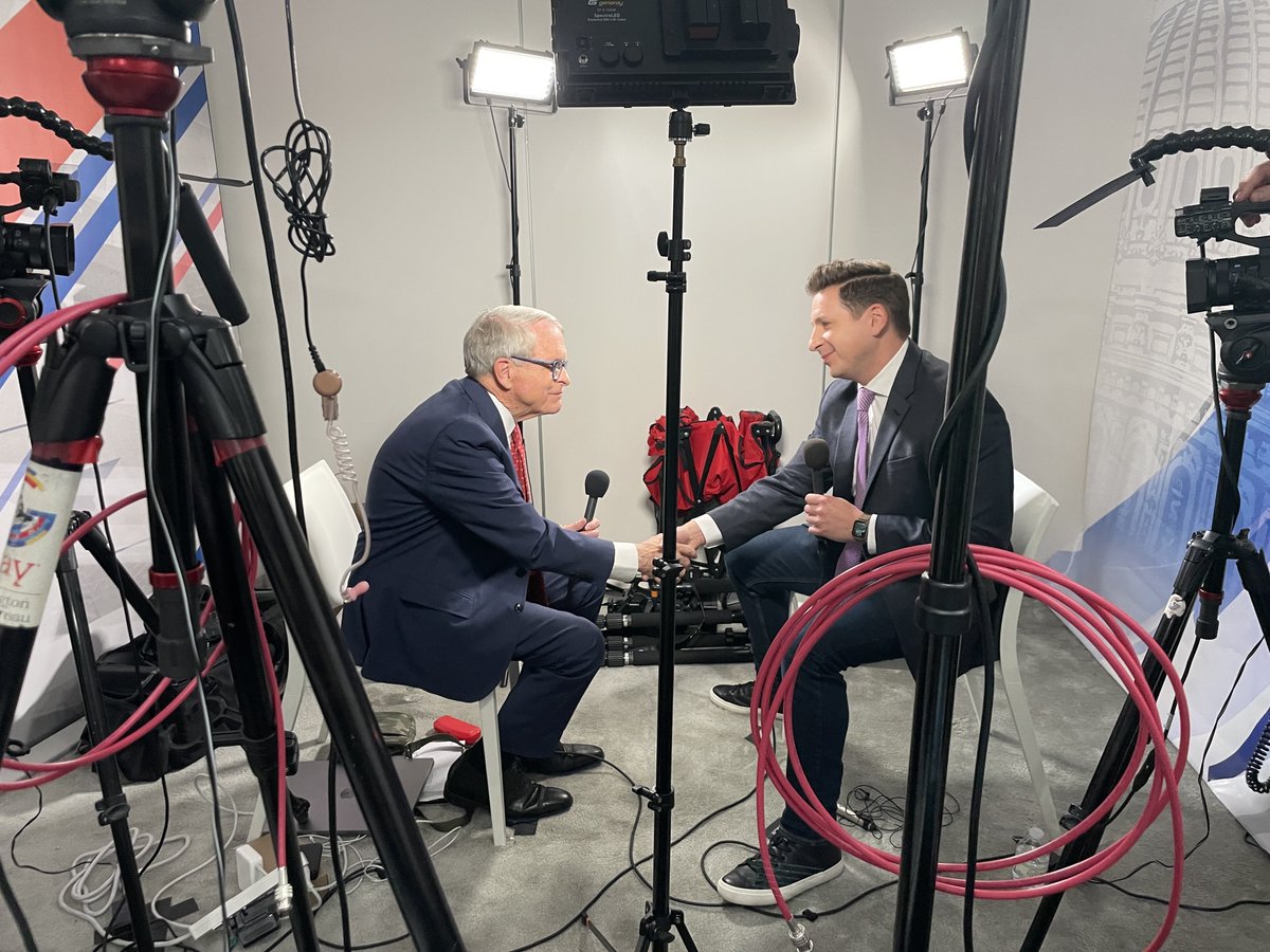 Anchor <a href="/GrahamUlkins/">Graham Ulkins</a> talks to <a href="/GovMikeDewine/">Governor Mike DeWine</a> (R-OH) at the <a href="/GOPconvention/">GOP Convention</a>. Tune in to our coverage of the <a href="/GOPConvention/">GOP Convention</a> starting tonight in our 8 pm newscast, then going live from 9pm - 11pm. #RNC #RNCConvention2024