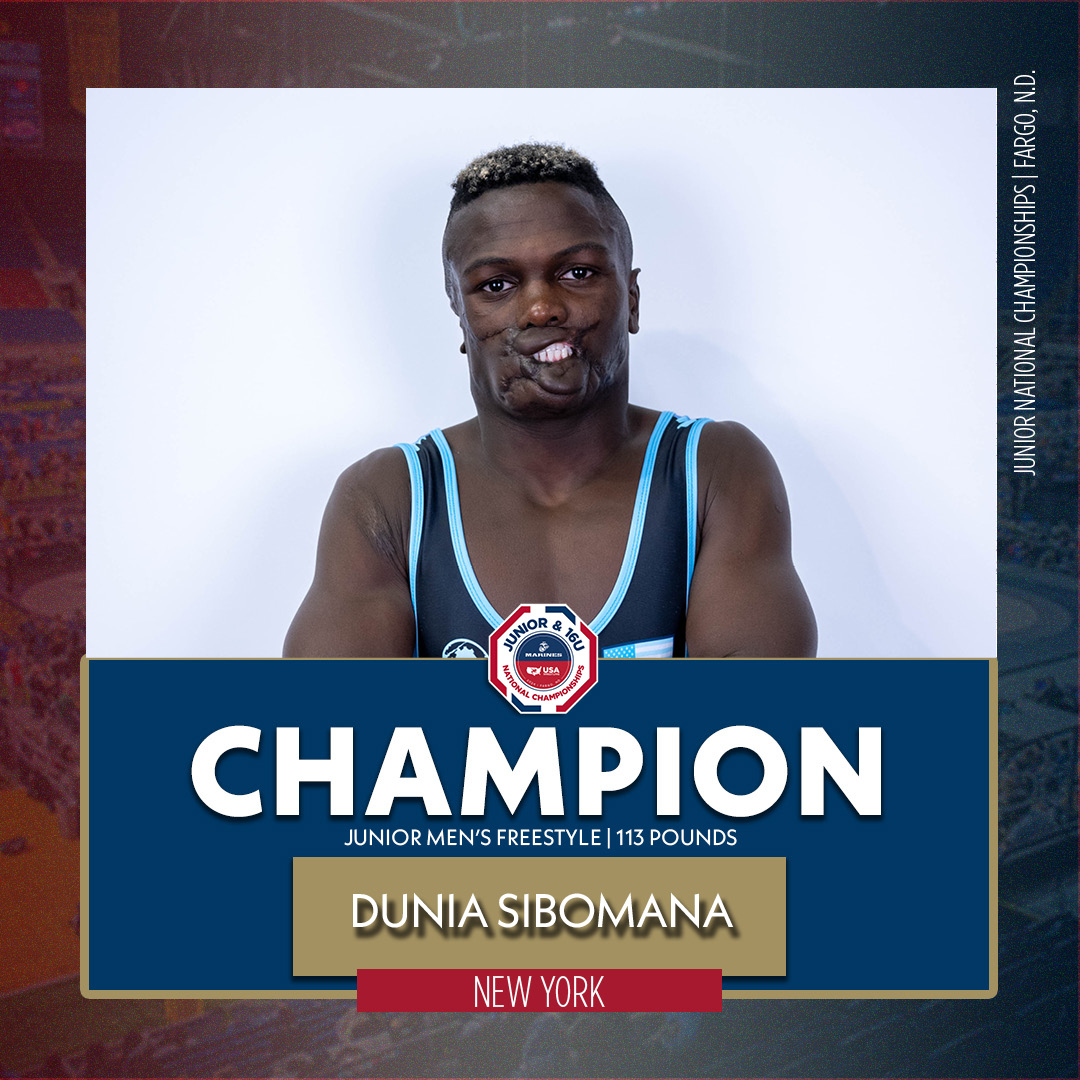 What an amazing journey for the champ! 

JR MFS 113:  Dunia Sibomana (NY) dec. Ayden Dodd (OH) 8-2. 

Title is NY's 21st all-time Junior men's freestyle title #Fargo2024