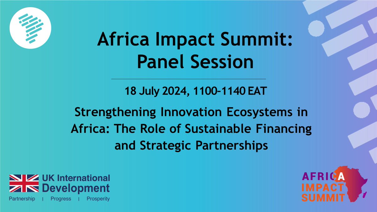 It's day two of #AfricaImpactSummit24! 

We are looking forward to participating in a session this morning on the role of sustainable #financing and strategic #partnerships in strengthening #innovation #ecosystems in #Africa.

africaimpactsummit.org/agenda/ #TheAfricaWeWant