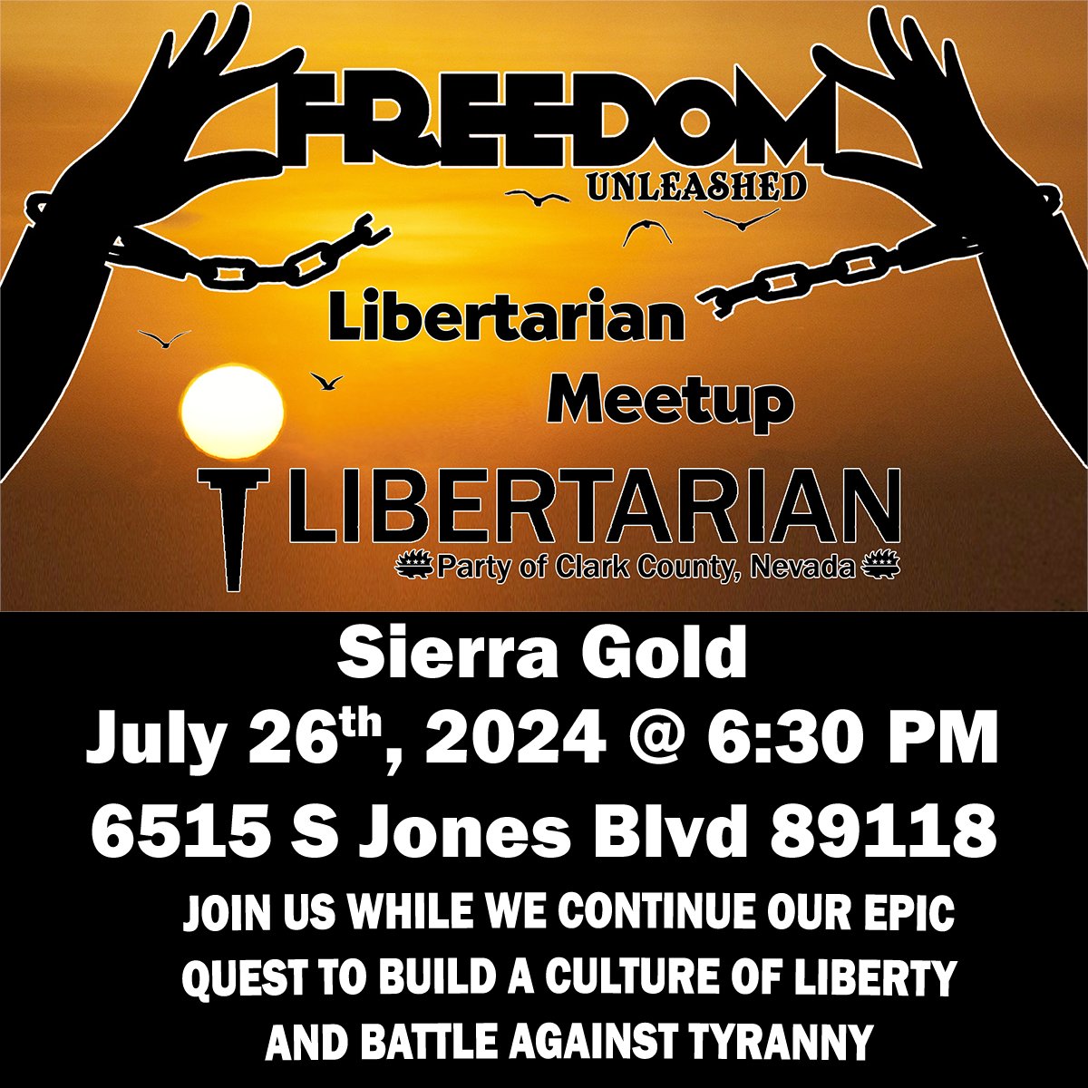 lpnevada's tweet image. Liberty curious? Want to know what the Libertarian Party is all about? Looking for new friends that are tired of government overreach? If so, come hang out at Sierra Gold on S. Jones &amp;amp; the 215!

At our meetups you will have a chance to meet Libertarian candidates, discuss…