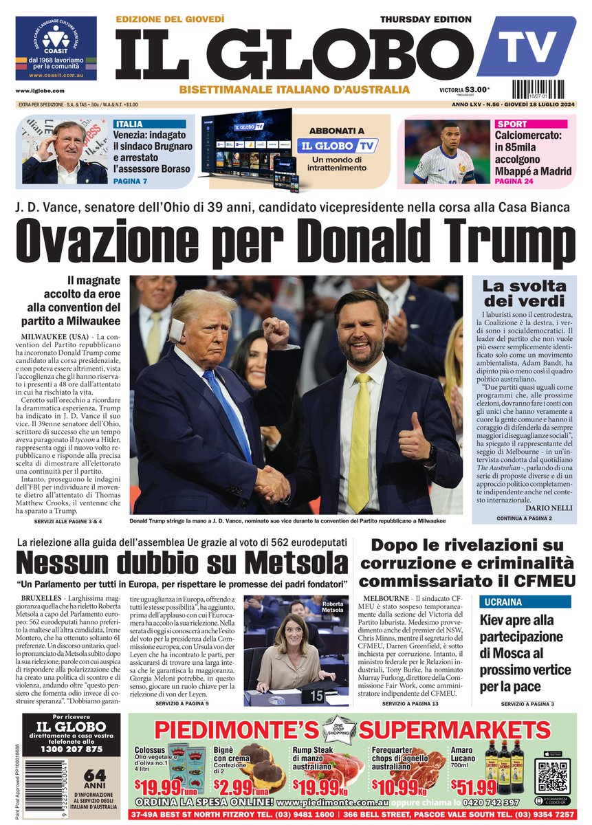 Get a copy of today's paper for the latest news from around the world, including updates on the temporary suspension of the CFMEU union for corruption and the re-election of Roberta Metsola as head of the European Parliament.
Subscribe to IL GLOBO:
ilglobo.com/en/accounts/re…
