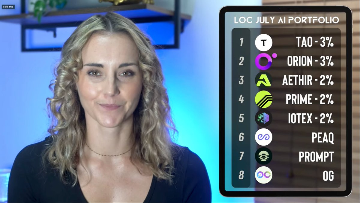 mojomoby's tweet photo. 🔮 NEW altcoin picks by @LadyofCrypto1... 

MY COMPLETE AI CRYPTO PORTFOLIO 2024 MUST WATCH!! 🚀

$TAO / @opentensor - AI/Data
$ORN / @BuildOnLumia - DEX
$ATH / @AethirCloud - Gaming/AI
$PRIME / @EchelonFND - Gaming
$IOTX / @iotex_io - DePIN

Additional mentions
$PEAQ / @peaqnetwork - DePIN/RWA
$PROMPT / @AIWayfinder - Gaming/AI
#0G / @0G_labs - Modular/AI 

💬 AI is one of my top narratives for this bull run, making up 12% of my portfolio. Despite the meme coin hype, AI is still the biggest narrative in crypto with 22% of the collective mindshare. I'll break down each project in detail and share some unreleased projects I'm excited about towards the end.

Watch full video (Jul 17)👇
https://t.co/cNLcoTll8X

(If you enjoy these summaries, please like & follow. 🫶🏼 Opinions expressed are not my own. Watch the entire video for full context.)