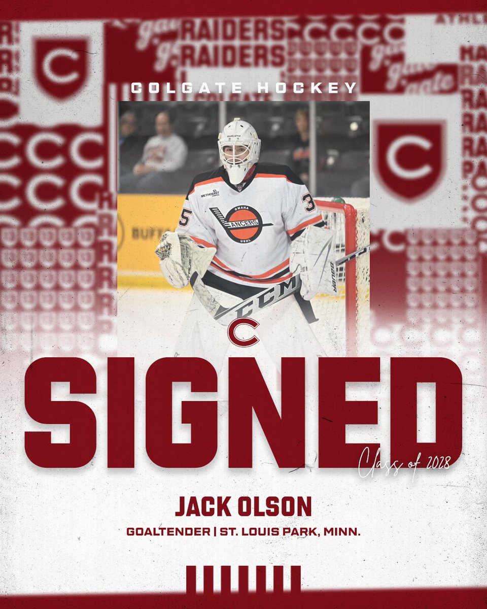 𝗡𝗲𝘄 𝗥𝗮𝗶𝗱𝗲𝗿 ✍️

Our next incoming first-year is netminder Jack Olson!

▪️Averaged 25 saves per game during the 2022-23 NAHL Season
▪️Posted a 17-5-1 record and a .905 SV% during his high school career, winning two conference championships

#GoGate