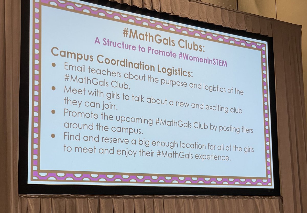 MmackaymathTx's tweet photo. “A girl with a dream is a woman with a vision”-@MarianaBreaux. Providing opportunities for girls through mirrors, windows, and sliding doors plants seeds for future #mathgirls of #womeninSTEM. Thank you for sharing your story. I’m brainstorming ideas... @janetdnuzzie #CAMT24 https://t.co/0uX1vg2XQg
