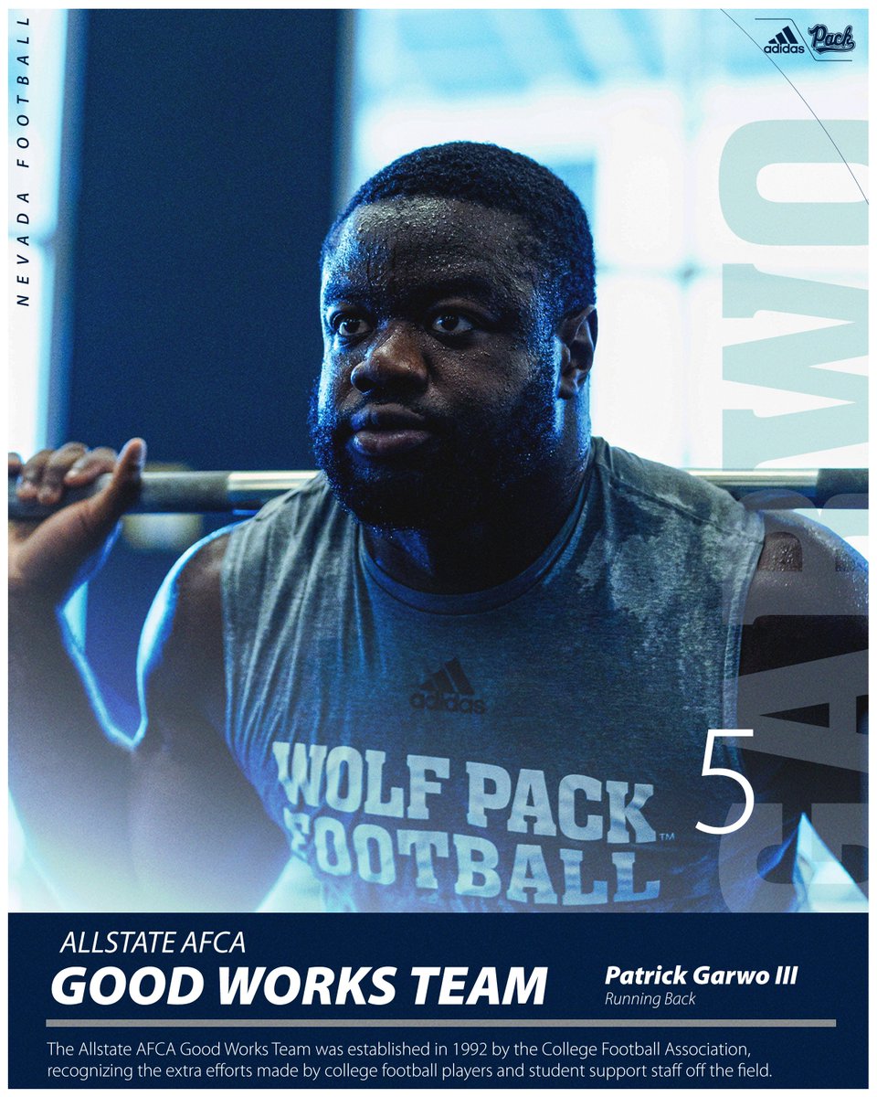 NevadaFootball's tweet photo. Making an impact on and off the field!

@patgarwo has been named to the Allstate AFCA Good Works Team.

#BattleBorn | #Launch https://t.co/NDU2gmb1cn