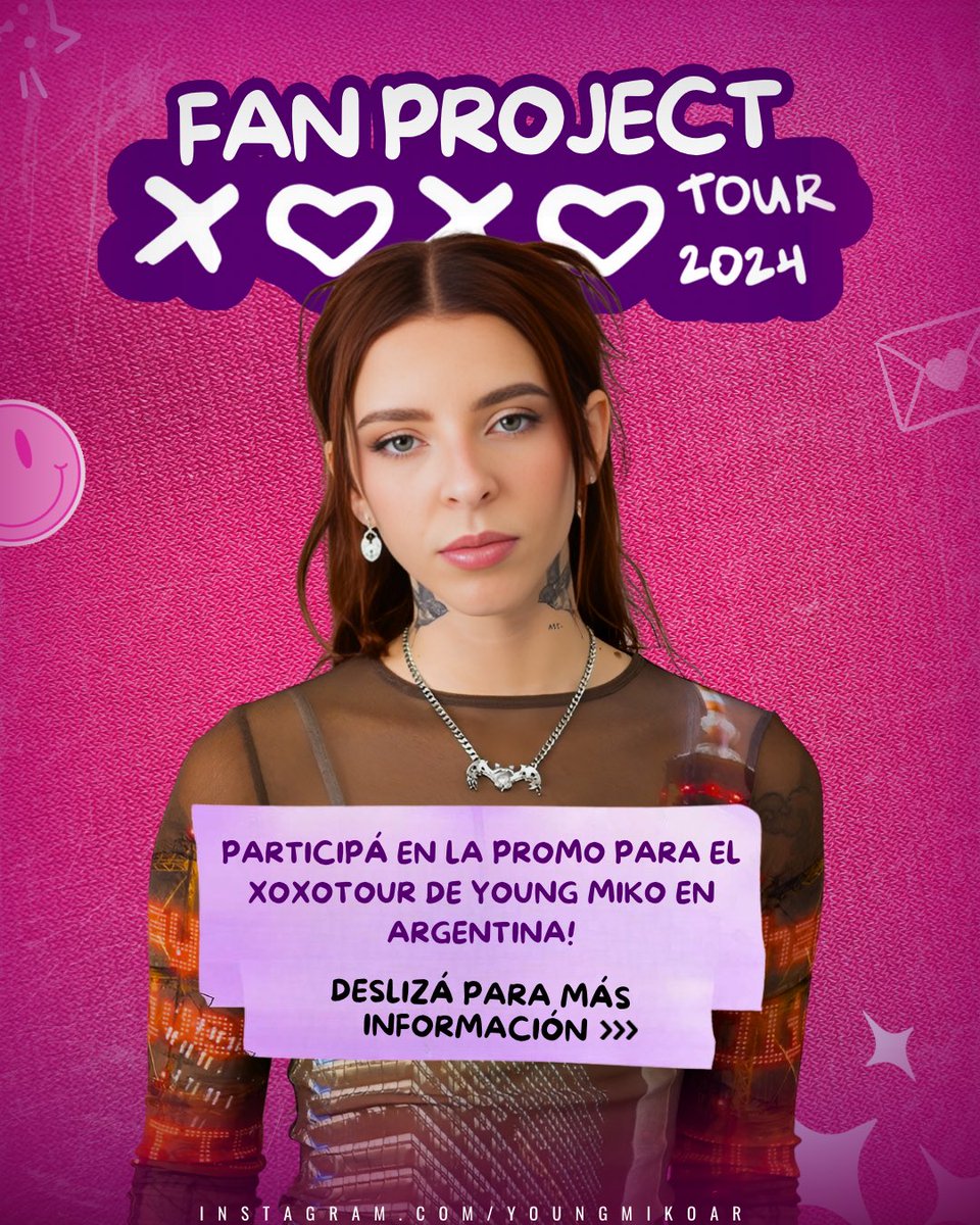 babymikoar's tweet photo. 📢 ¿Querés formar parte de la promo del #xoxotour de Young Miko en Argentina? Seguí los pasos indicados en las siguientes imágenes 💌

🗓️ Tenés tiempo hasta el 30 de Junio! https://t.co/zgogx5aZoP