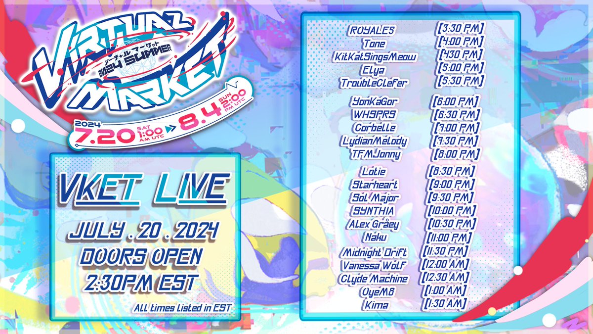 Corbelle - VR's Sleepiest Showrunner (@corbelleplays) on Twitter photo It's time! This Saturday we will be kicking off two weeks of #Vket2024Summer with a showcase featuring many of your favorite VR idols! Give a big welcome to YouTuber OR3O's debut of her new VTuber band, ROYALE5! A big thanks to <a href="/tfmjonny/">TFMJonny 🐺 Wolf Vtuber 🔜 TwitchCon EU</a>'s team for making the poster this time It's time! This Saturday we will be kicking off two weeks of #Vket2024Summer with a showcase featuring many of your favorite VR idols! Give a big welcome to YouTuber OR3O's debut of her new VTuber band, ROYALE5! A big thanks to <a href="/tfmjonny/">TFMJonny 🐺 Wolf Vtuber 🔜 TwitchCon EU</a>'s team for making the poster this time