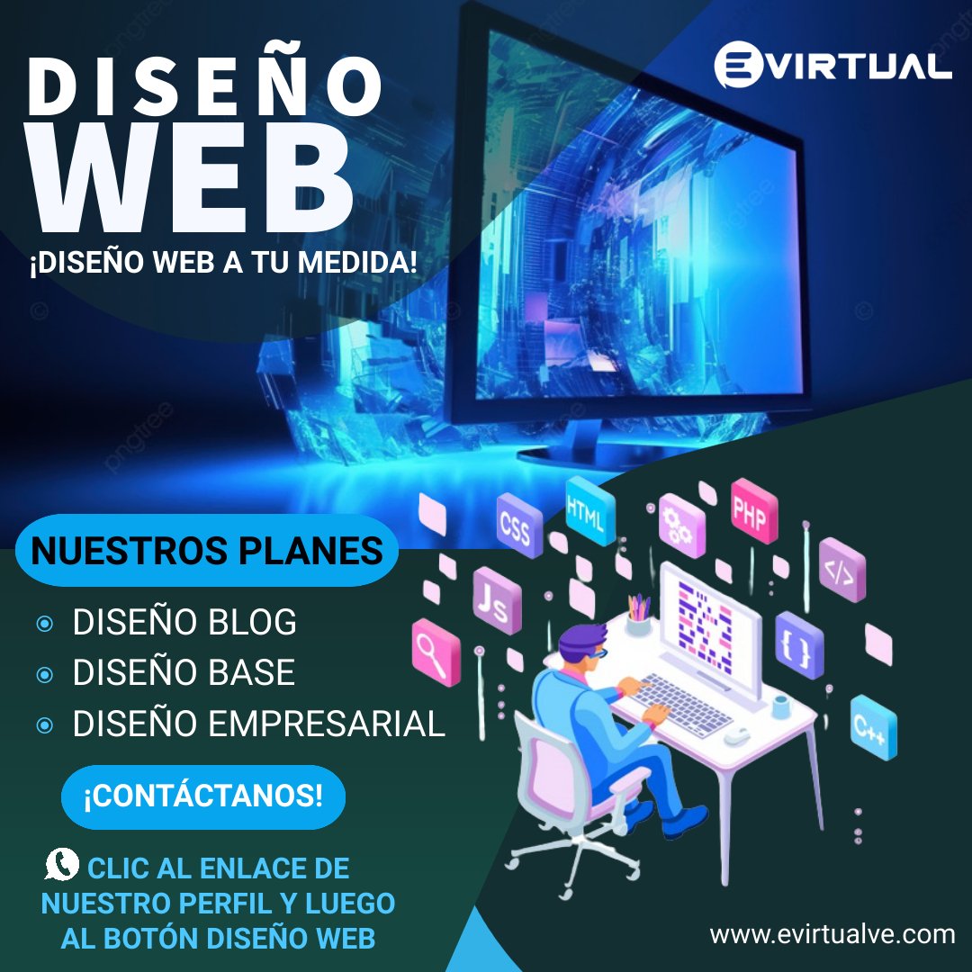 evirtualve's tweet photo. 🌟 ¡Crea un Sitio Web a tu Medida con Nuestro Servicio de Diseño Web Personalizado en eVirtual! 🌟 https://t.co/58LvVNGr38