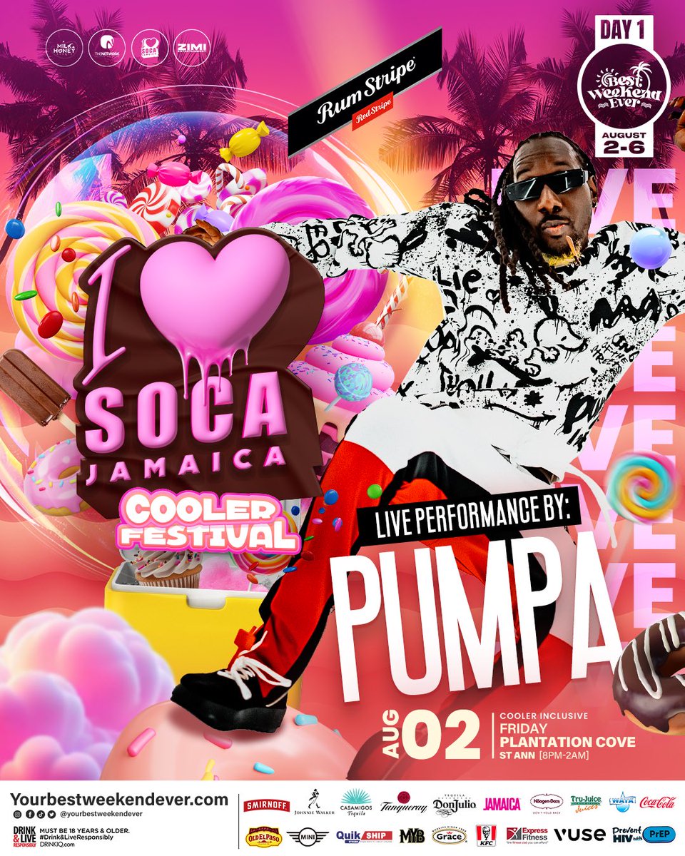 If yuh name ends with an A!🔥🎶 

<a href="/ilovesocaja/">ilovesocaja</a> welcomes  <a href="/iampumpa/">pumpa</a> 🇹🇹🔥

𝗶 𝗟𝗼𝘃𝗲 𝗦𝗼𝗰𝗮 𝗝𝗮𝗺𝗮𝗶𝗰𝗮
𝗖𝗼𝗼𝗹𝗲𝗿 𝗙𝗲𝘀𝘁𝗶𝘃𝗮𝗹
𝗙𝗿𝗶𝗱𝗮𝘆, 𝗔𝘂𝗴𝘂𝘀𝘁 𝟮,𝟮𝟬𝟮𝟰
𝗣𝗹𝗮𝗻𝘁𝗮𝘁𝗶𝗼𝗻 𝗖𝗼𝘃𝗲, 𝗦𝘁. 𝗔𝗻𝗻 🇯🇲
𝟴𝗣𝗠- 𝟮𝗔𝗠

Tickets: ticketgateway.com/ilovesocabwe24
