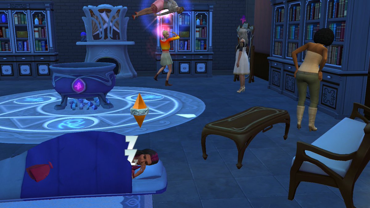 cowberryjam's tweet photo. Sometimes you literally just have to camp out in the magic realm.  Also how lucky is my sim to have all the sages in one spot? Also also, look how cute her magic room is coming along. #thesims4 #sims4realmofmagic https://t.co/BztAWvSwhZ