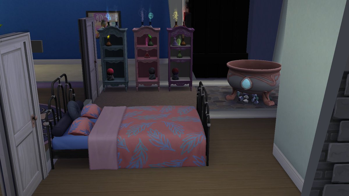 cowberryjam's tweet photo. Sometimes you literally just have to camp out in the magic realm.  Also how lucky is my sim to have all the sages in one spot? Also also, look how cute her magic room is coming along. #thesims4 #sims4realmofmagic https://t.co/BztAWvSwhZ