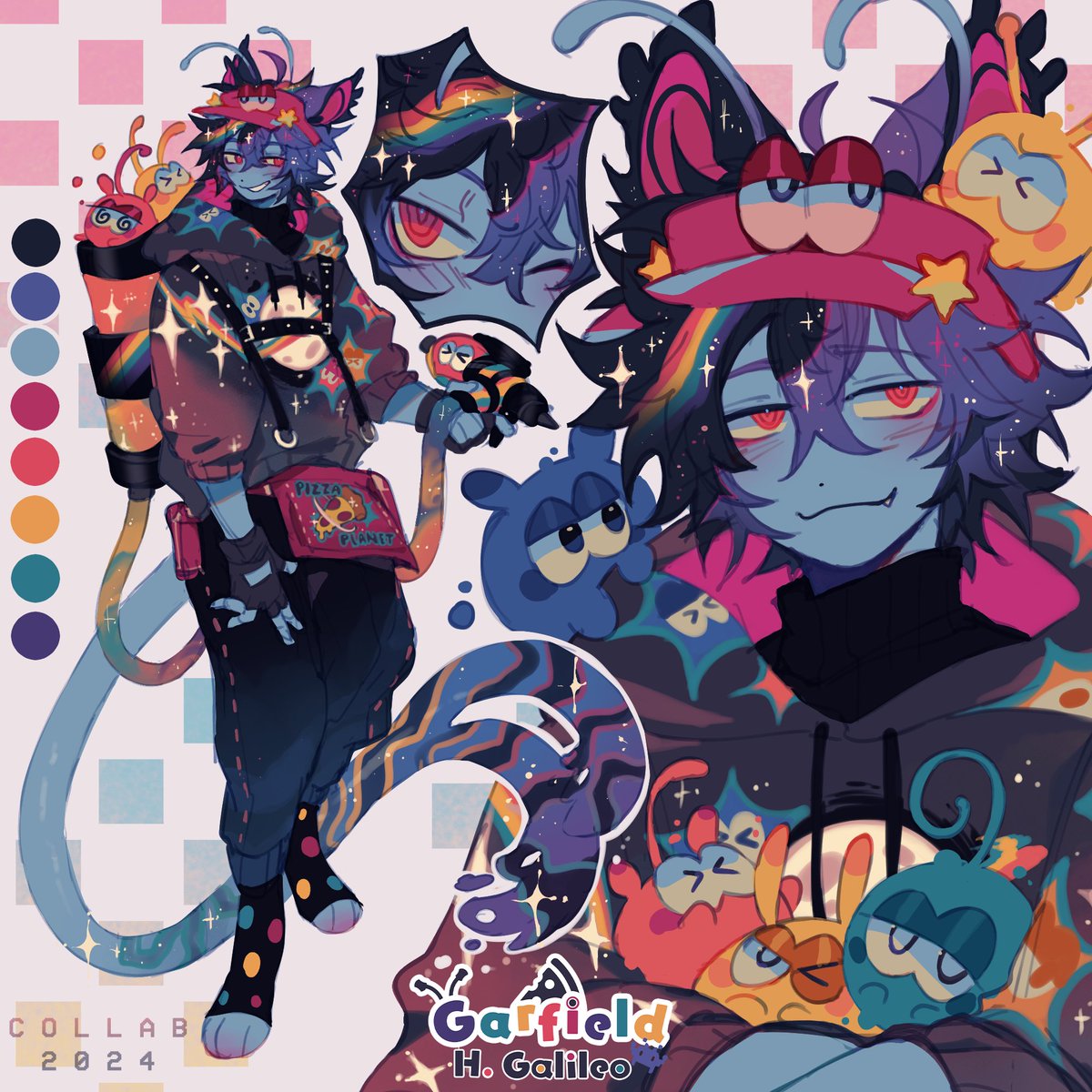 ✨DELIVERY: VTUBER DESIGN REVEAL✨

I followed the stars (and the address you put down when you placed your order...AHEM) and they led me straight to you 😏

Garfield H. Galileo 🌈👾
Alien Pizza Delivery Boy 🍕

🎨Concept &amp; Design: <a href="/Maru_Xian/">MaruXian</a> + @puruk0y 

#GarfGallery #VTuber