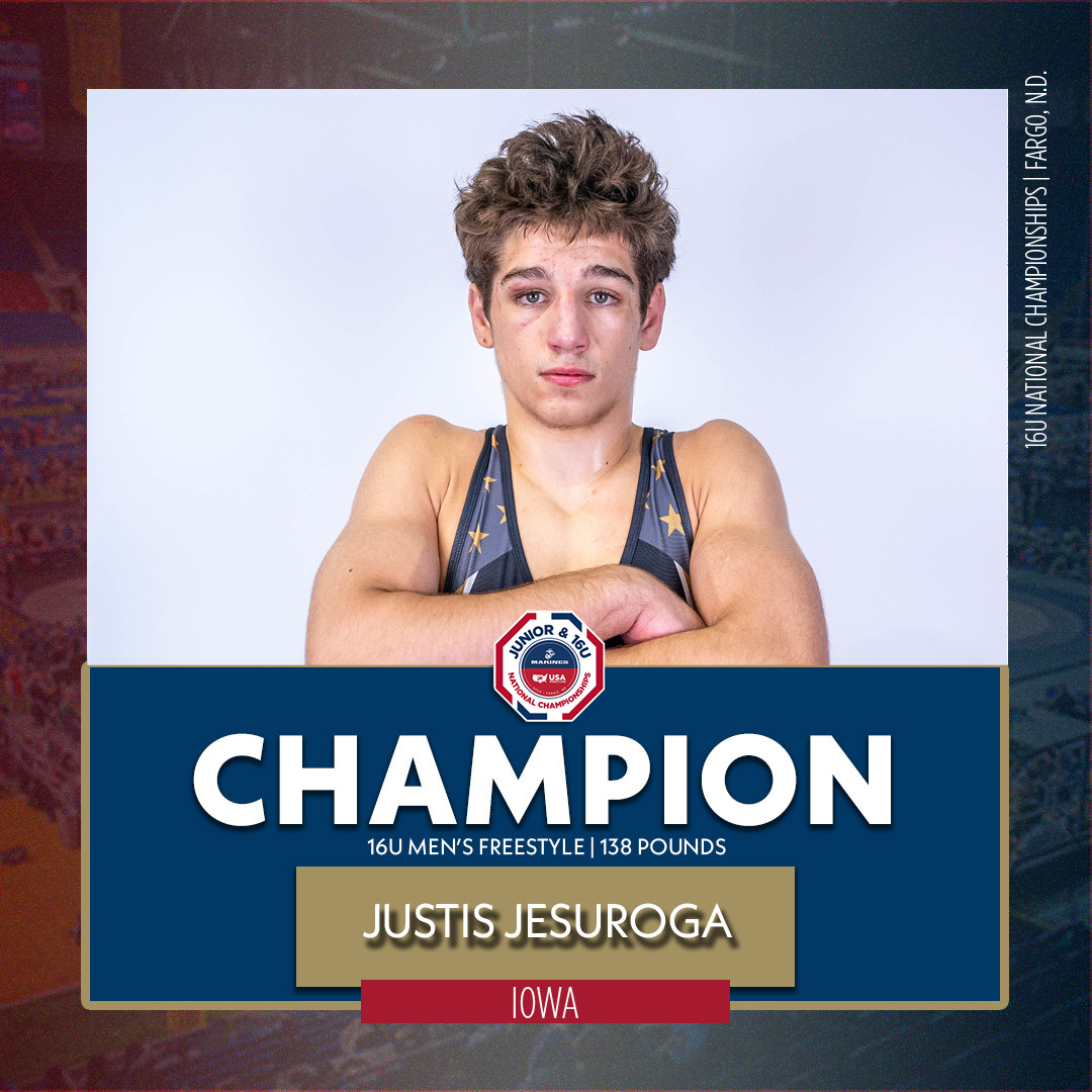 16U MFS 138: Justis Jesuroga (IA) dec. Hunter Stevens (WI) 4-3

Jesuroga wins Iowa's 27th all-time 16U title and second of the night. #Fargo2024