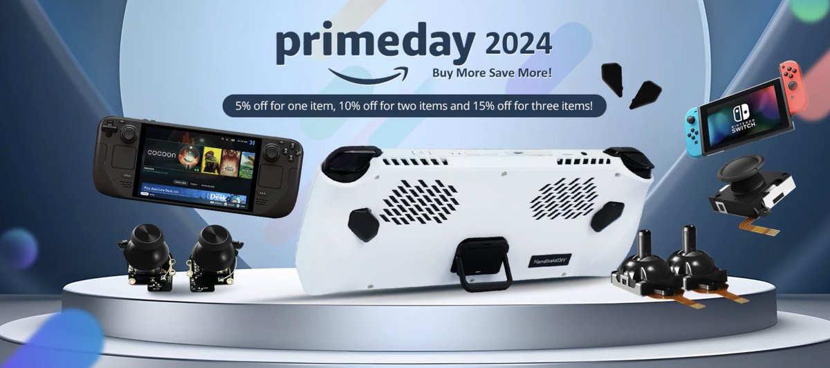 HandheldDIY's tweet photo. #PrimeDay2024 is in full swing! Enjoy up to 50% OFF + free shipping on all the handheld accessories from hall sensor sticks to mod case. Upgrade your handheld accessories now! 🎮🛒 #NintendoSwitch #LegionGo #SteamDeck #ROGAlly https://t.co/OrsHrTiQ1K