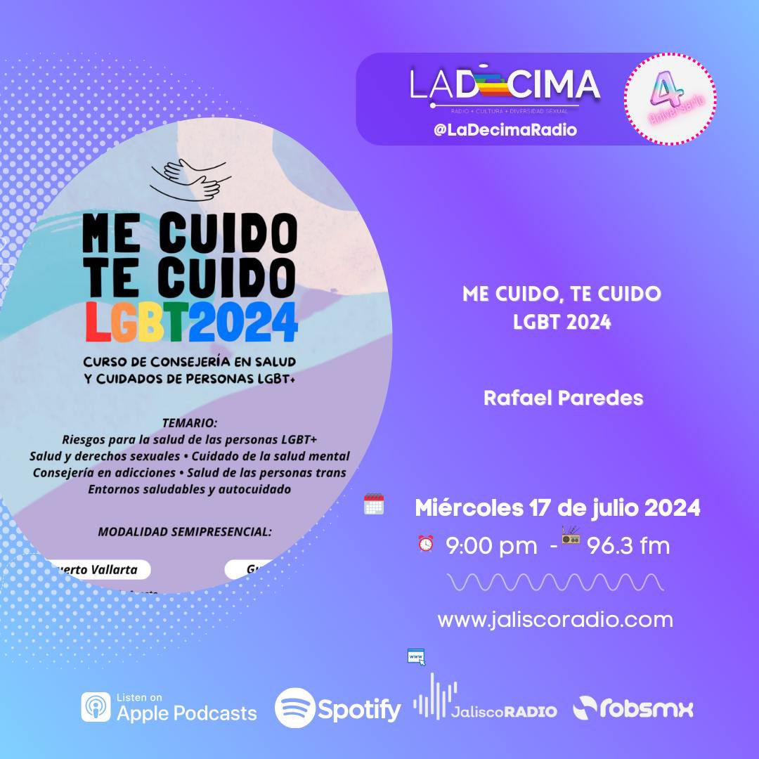 Hoy nos acompañará <a href="/paredes_rafa/">Rafael Paredes Salas 🏳️‍🌈</a>  de @traza_mx para platicarnos del programa "Me cuido, te cuido LGBT 2024" un curso de consejería en salud y cuidados de personas LGBT+

@jaliscoradio_  <a href="/robsmx/">Rob Hernandez</a>