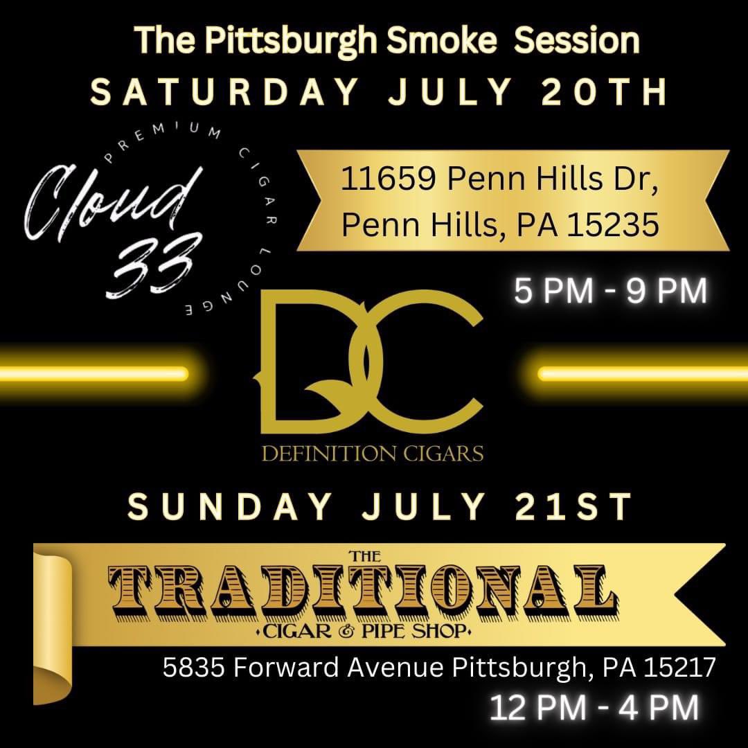 DefinitionCiga1's tweet image. Join Definition Cigars this weekend in Pittsburgh for the Smoke Session being hosted by Cloud 33 Cigar Lounge and The Traditional Cigar &amp;amp; Pipe Shop 

Cigar Specials, Raffle Opportunities, and DC Swag will be on deck both