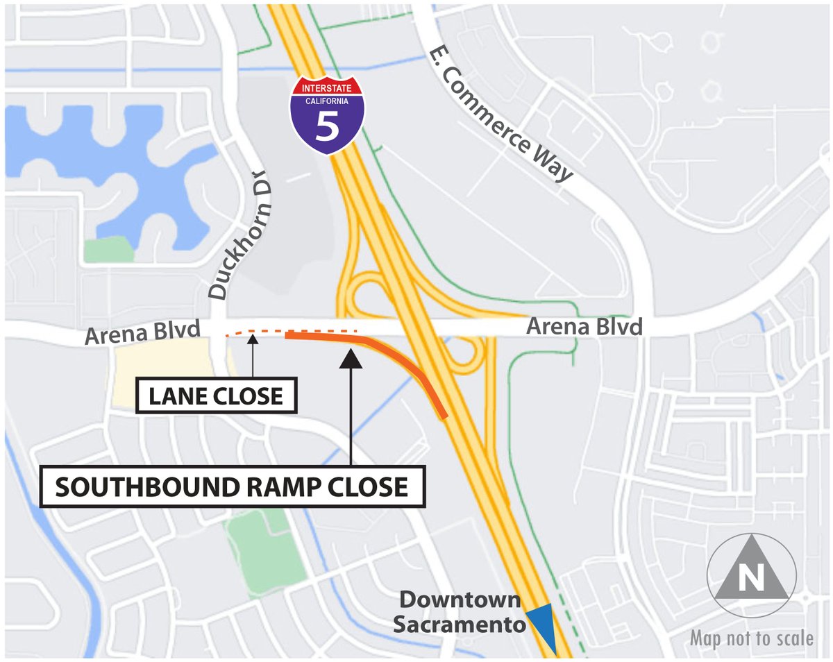 #TrafficAlert EB Arena Blvd onramp to SB I-5 closed for 7 days starting 8pm, 7/18- 8pm, 7/25 for ongoing construction work. More info for this ramp closure at bit.ly/3zPHzJ1
<a href="/CaltransHQ/">Caltrans HQ</a> <a href="/CityofSacPW/">SacCityPublicWorks</a> <a href="/CityofSacOEM/">City of Sacramento Office of Emergency Management</a> <a href="/SacCountyCA/">Sacramento County</a> <a href="/SacCountyDot/">Sac DOT</a> <a href="/CHP_Valley/">CHP Valley Division</a>