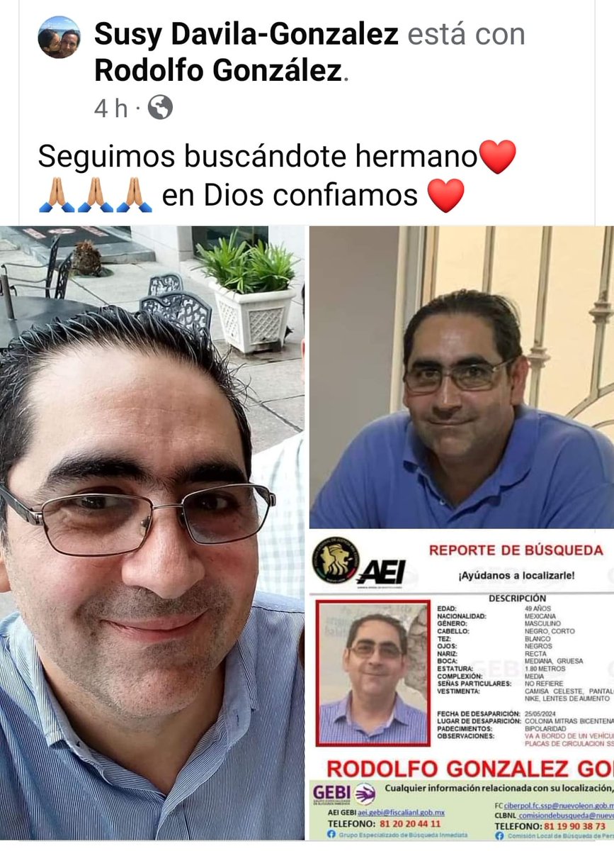 Lord_Luj's tweet photo. Nuestro amigo Rodolfo lleva casi 2 meses desaparecido y aún no hay noticias de él
#buscamosaRodolfo #2mesessinRodolfo
#DesaparecidosNL
@samuel_garcias @ManuelGuerraCav @MilenioMty @aztecanoreste @elnorte @TelevisaMty https://t.co/gk1v90dwkZ